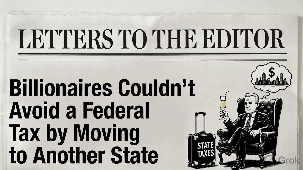 Letters to the editor: Billionaires couldn't avoid a federal tax by moving to another state. Discover why relocation doesn’t escape federal taxation.